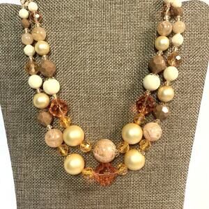 Vintage Made in Germany Double Strand Lucite Bead Necklace Cream Amber 16" MCM